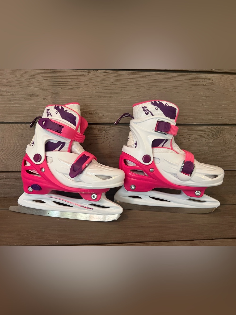 Pink & White Adjustable Kids Ice Skates